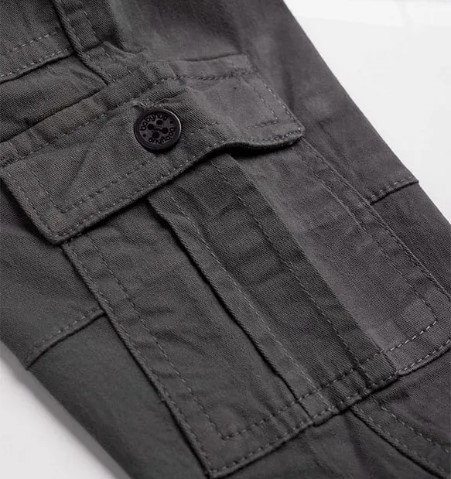 Babyhug Twill Woven Full Length Trousers with Stretch & Pockets - Grey