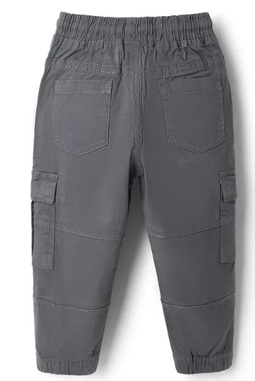 Babyhug Twill Woven Full Length Trousers with Stretch & Pockets - Grey