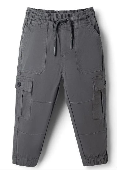 Babyhug Twill Woven Full Length Trousers with Stretch & Pockets - Grey