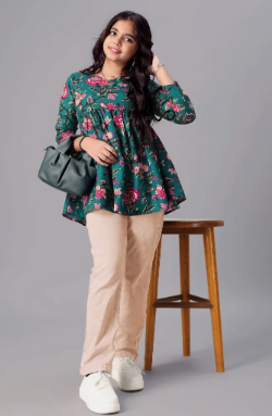 Aarya Designer Printed Cotton Blend Flared Kurta for Girls